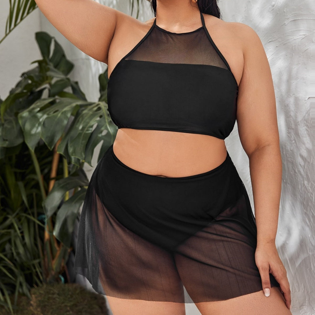 Ladies Bikini Set with Transparent Skirt and Fashionable Top Mune Fashion