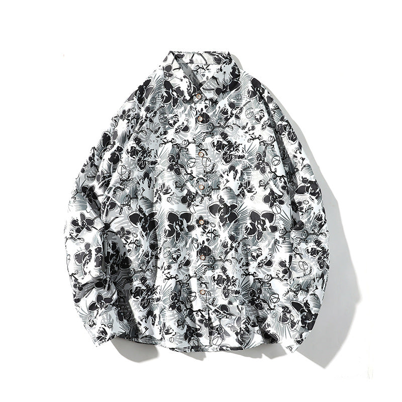 Men's Oversize Button-Up Shirt with Graphic Allover Print and Loose Relaxed Fit Mune Fashion