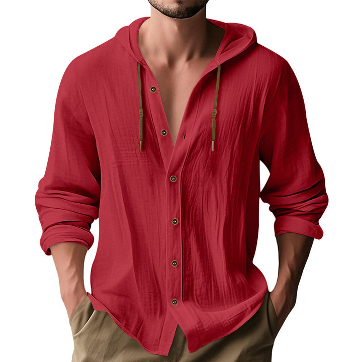 Men's lightweight hooded shirt jacket in linen look with full button placket Mune Fashion