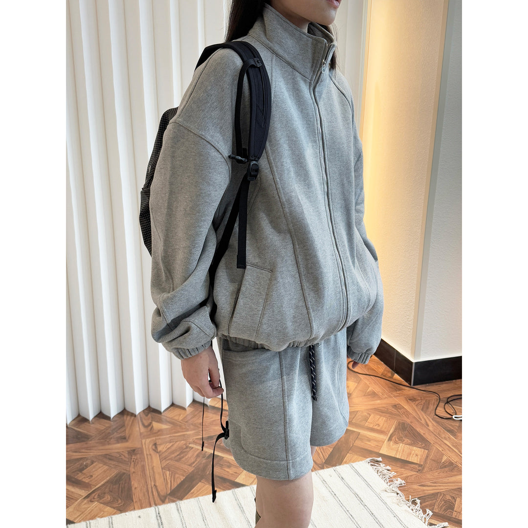 Women's Lounge Set consisting of sweatshirt with stand-up collar and drawstring shorts Mune Fashion