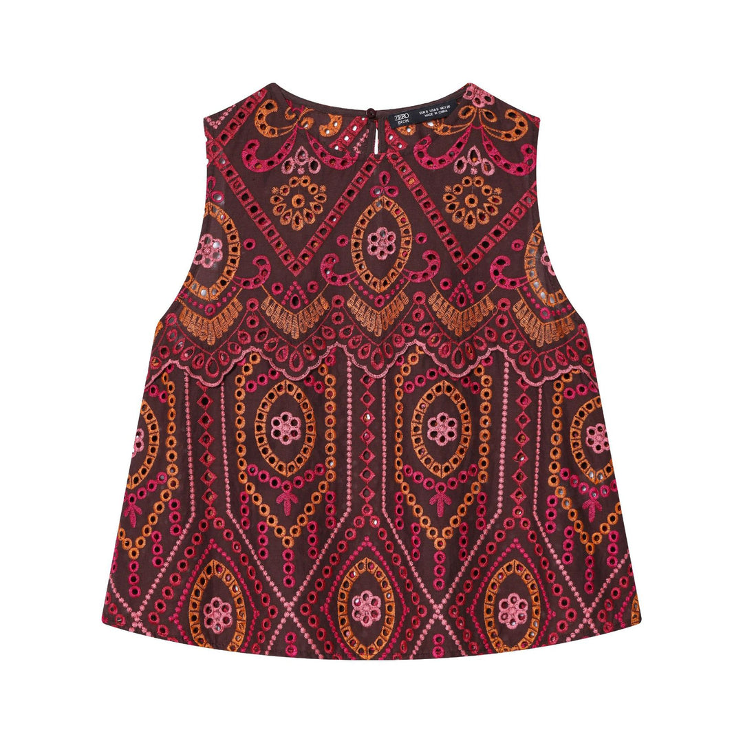 Women's embroidered A-line midi skirt with eyelet embroidery, tiered ruffle, and wavy hem Mune Fashion