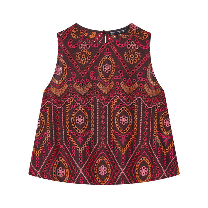 Women's embroidered A-line midi skirt with eyelet embroidery, tiered ruffle, and wavy hem Mune Fashion