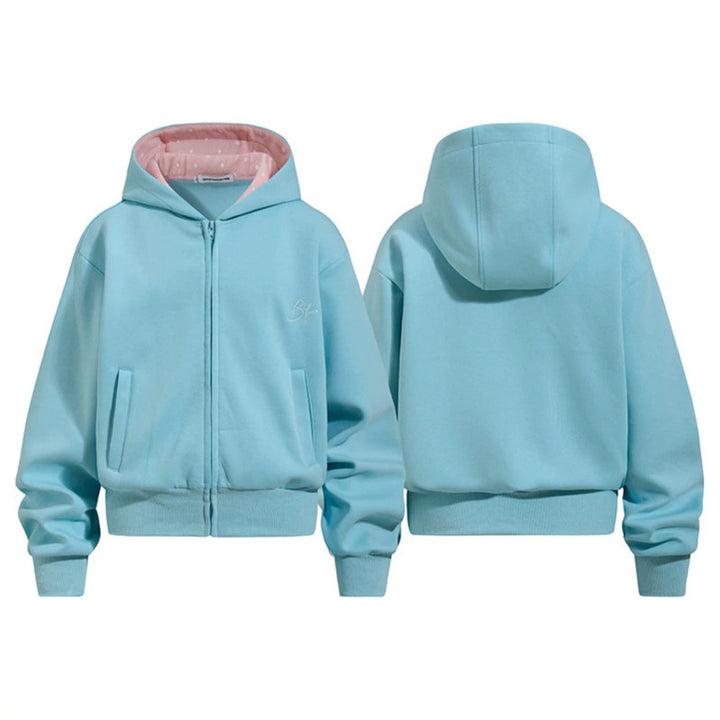 Women's Cropped Hoodie Sweat Jacket with Zipper, Lined Hood and Ribbed Cuffs Mune Fashion