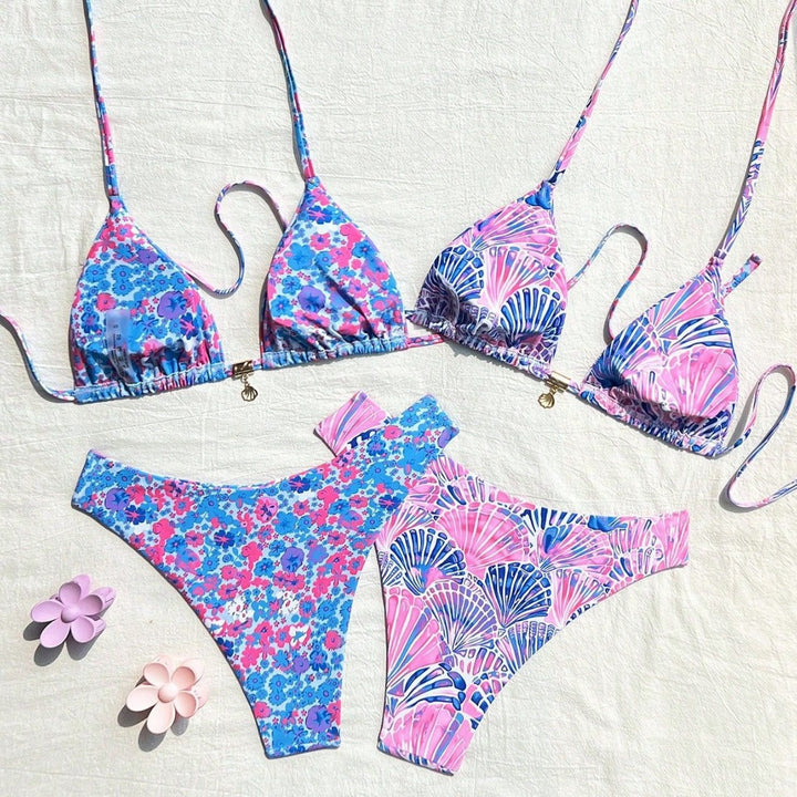 Ladies triangle bikini set with floral patterns and refined straps Mune Fashion