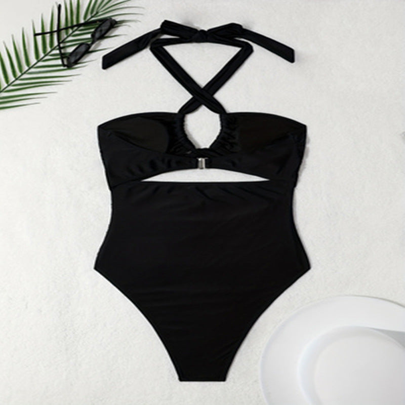 Women's one-piece swimsuit with deep V-neckline and sophisticated wrap design Mune Fashion