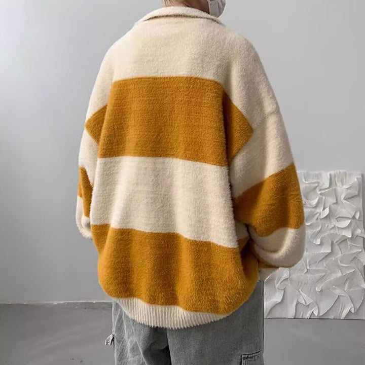 Men's Cozy Chunky Knit Sweater with Modern Stripes Mune Fashion