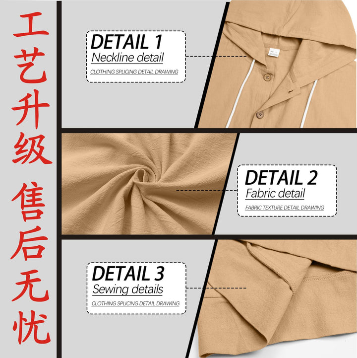Men's lightweight hoodie jacket with button placket, kangaroo pocket, and drawstring Mune Fashion