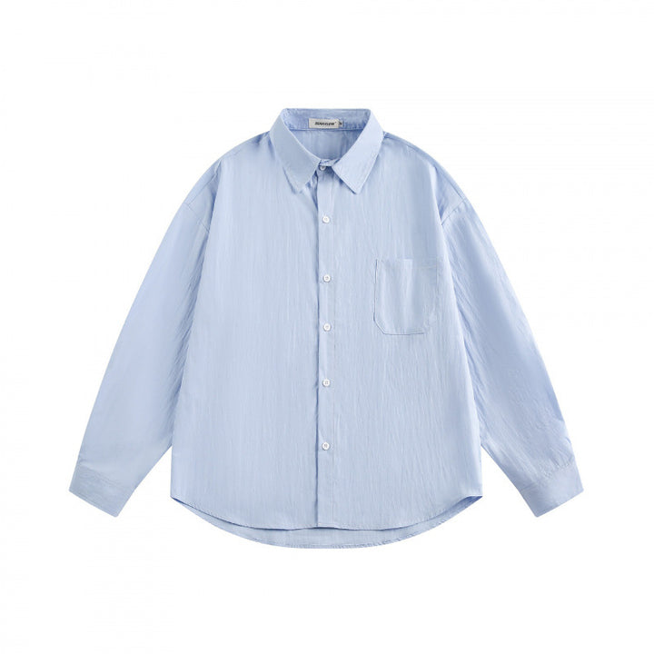 Unisex Oversize Lightweight Structured Cotton Shirt with Chest Pocket and Rounded Hem Mune Fashion