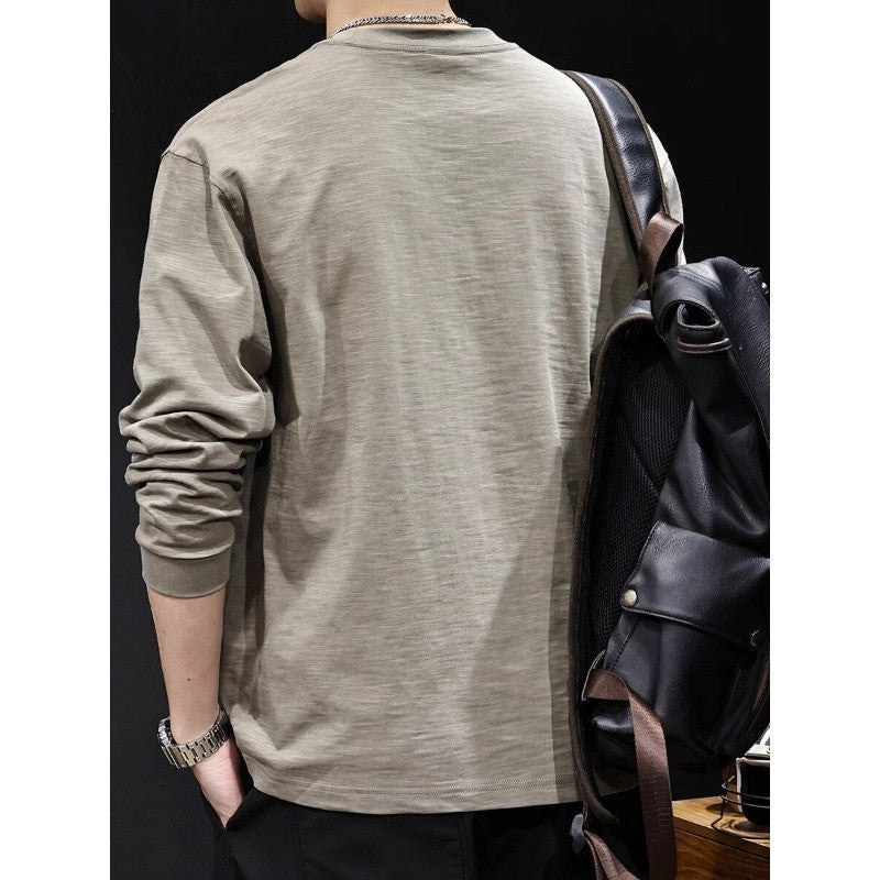 Men's long-sleeve shirt made of cotton blend with subtle wash texture and round neck Mune Fashion
