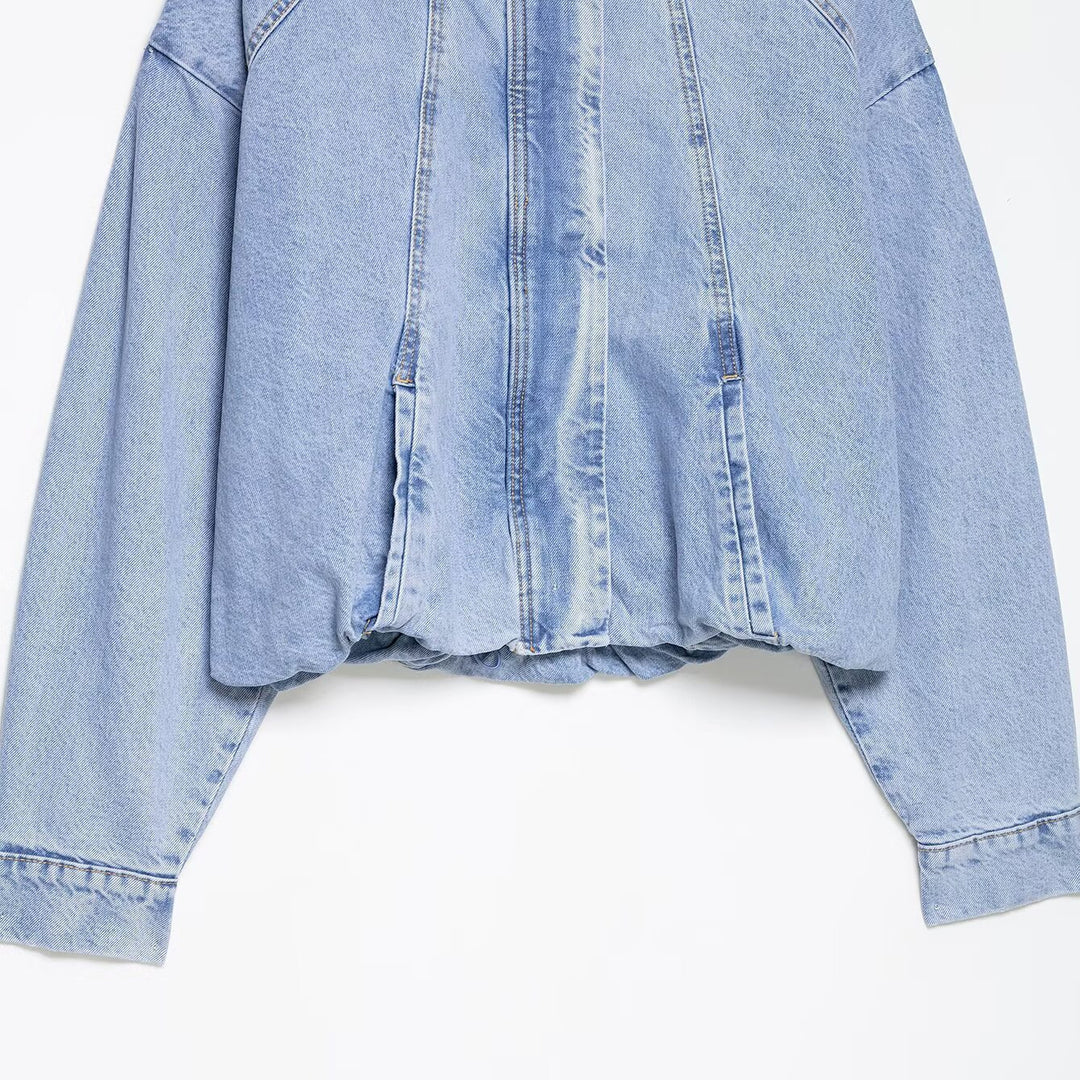 Women's Oversize Denim Blouson with high standing collar and elastic hem Mune Fashion