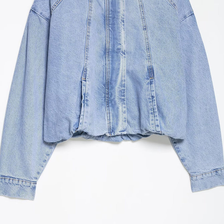 Women's Oversize Denim Blouson with high standing collar and elastic hem Mune Fashion
