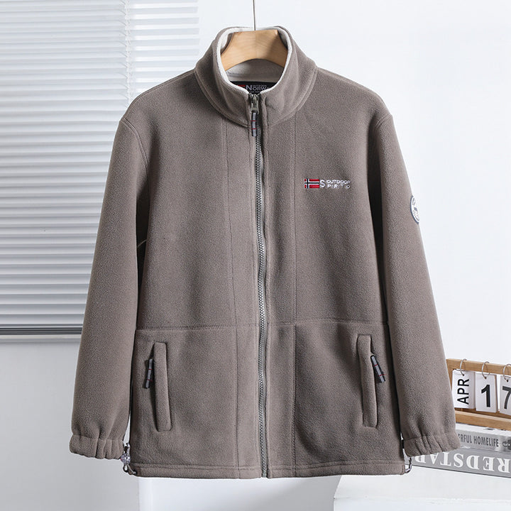 Men's fleece jacket with stand-up collar, full-length zipper, and elastic cuffs Mune Fashion