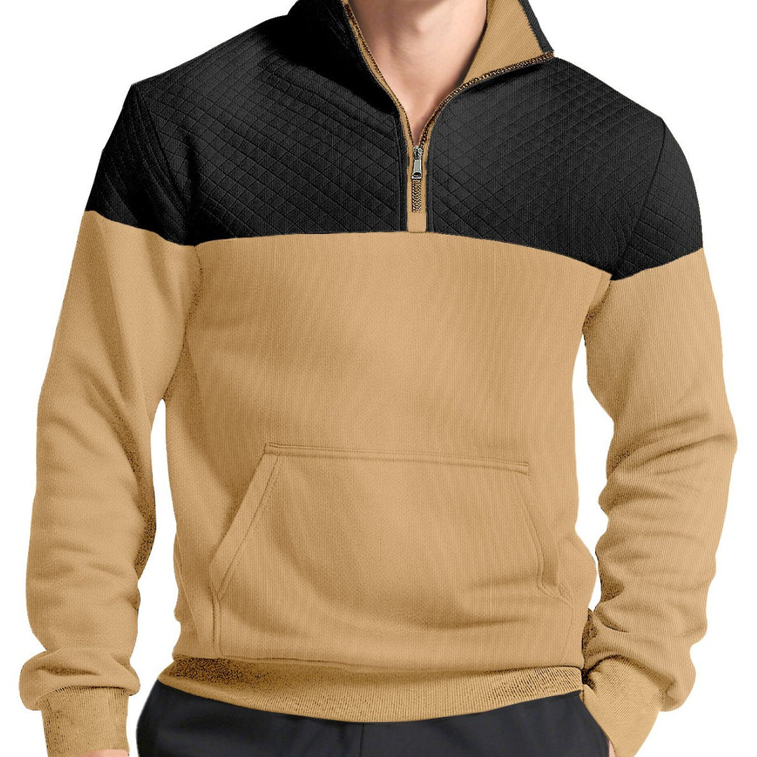 Men's half-zip sweatshirt with quilted shoulder area, kangaroo pocket, and ribbed cuffs Mune Fashion