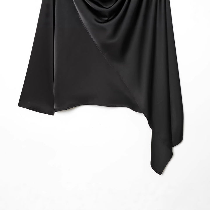 Women's nan asymmetrical draped blouse with waterfall collar and one-arm ruffle Mune Fashion