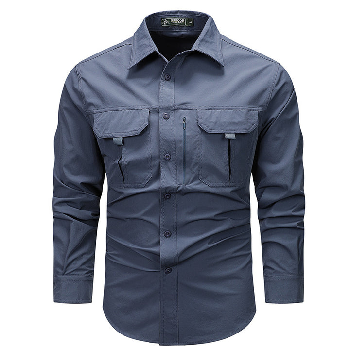 Men's robust field shirt with double chest flaps, concealed zip pocket and reinforced seams.