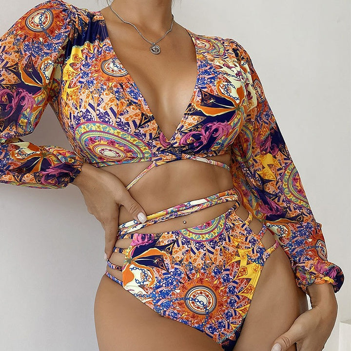 Women's bikini set with long-sleeved top and innovative wrap design Mune Fashion
