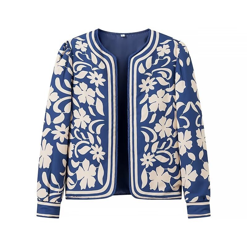 Women Open Blazer Jacket with Floral Allover Print, Round Neckline and Feminine Fit Mune Fashion