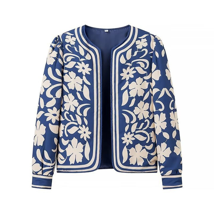 Women Open Blazer Jacket with Floral Allover Print, Round Neckline and Feminine Fit Mune Fashion