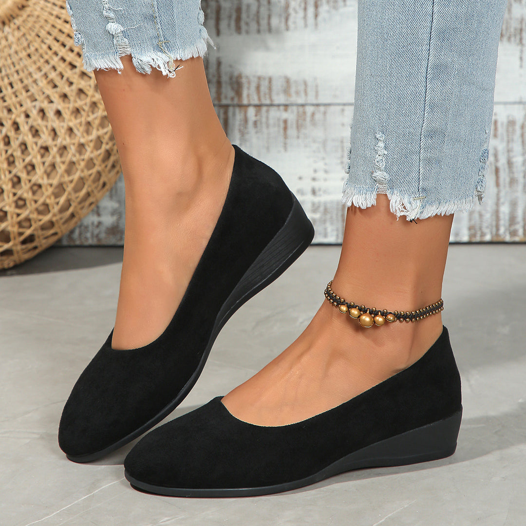 Ladies Slip-on Wedge Ballerina with Low Wedge Heel and Padded Comfort Insole Mune Fashion