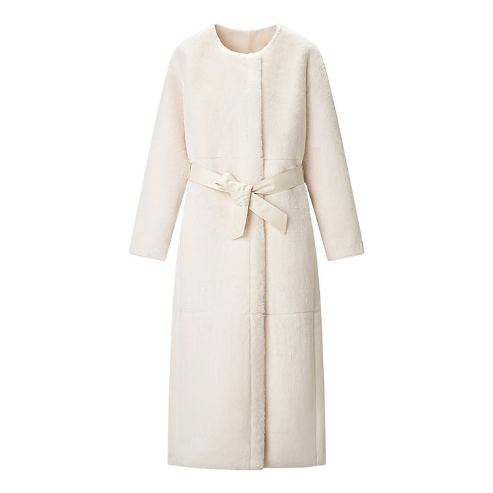 Women Maxilength Oversized Teddy Coat with Minimalist Stand Collar and Concealed Snap Button Placket Mune Fashion