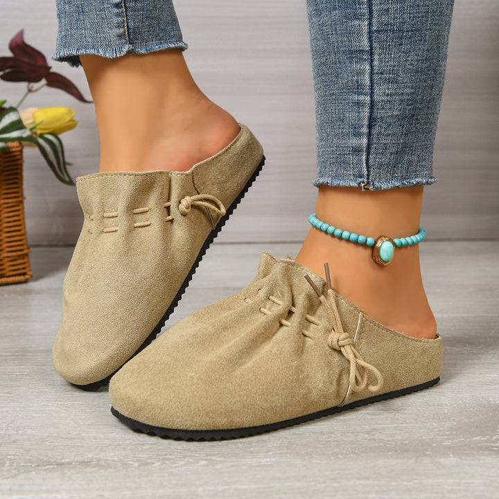 Ladies nan padded velour slip-on with teddy insole, soft insole and decorative lacing Mune Fashion