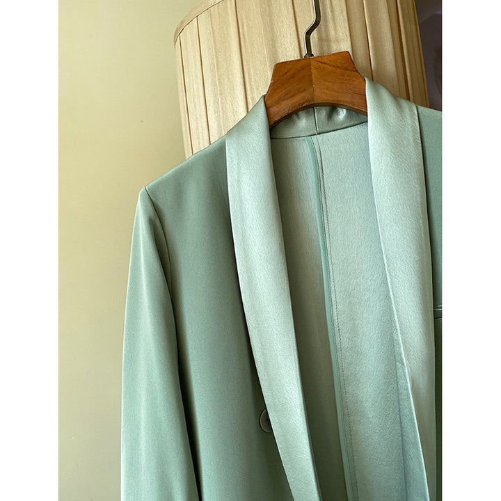 Women Elegant Blazer with Shimmering Lapel Mune Fashion