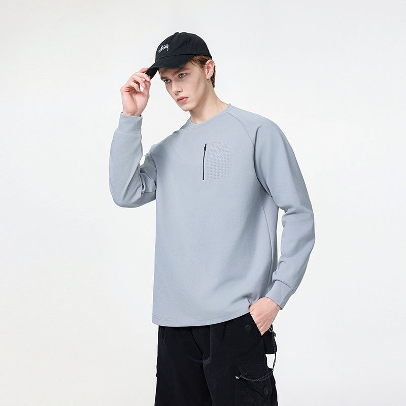 Men's crew neck sweatshirt with chest zipper, perforated utility flap, and relaxed fit Mune Fashion