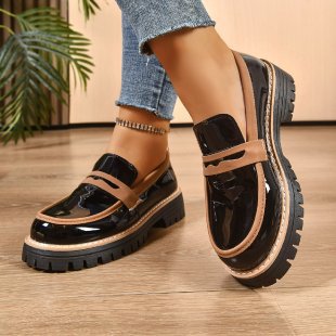 Women's Fashion Patent Loafers with Oversized Bow and Chunky Profile Sole Mune Fashion