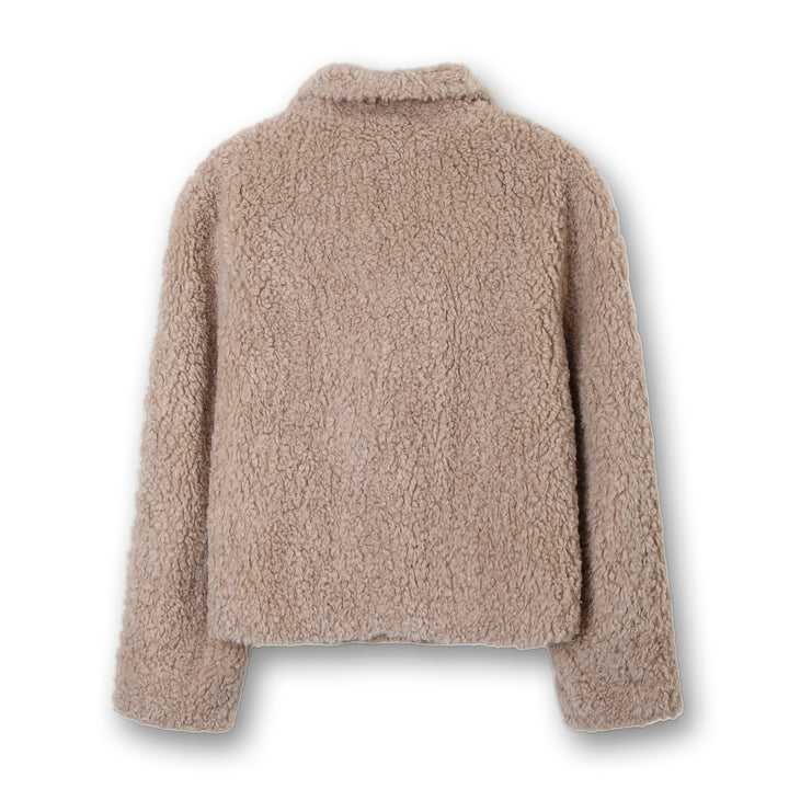 Women Short Cut Teddy Fur Jacket with Double Button Placket Mune Fashion