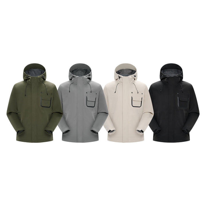 Men's Technical Functional Jacket with Hood, Water-Repellent Softshell and Chest Flap Pocket Mune Fashion