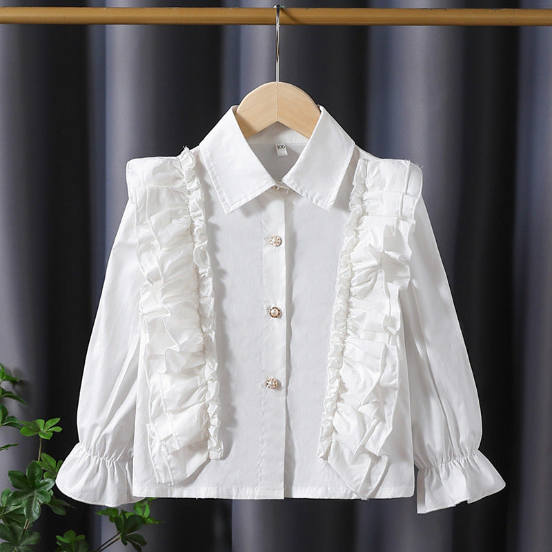 Girls blouse with ruffle details and elegant puff sleeves Mune Fashion