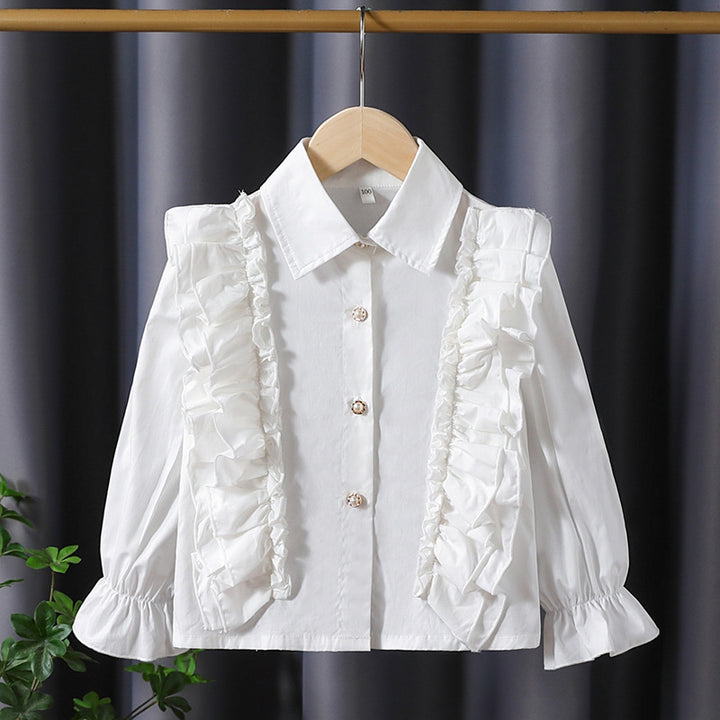 Girls blouse with ruffle details and elegant puff sleeves Mune Fashion