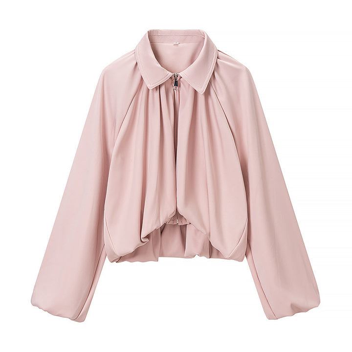 Women's short cape with voluminous sleeves, zipper and gathered hem Mune Fashion