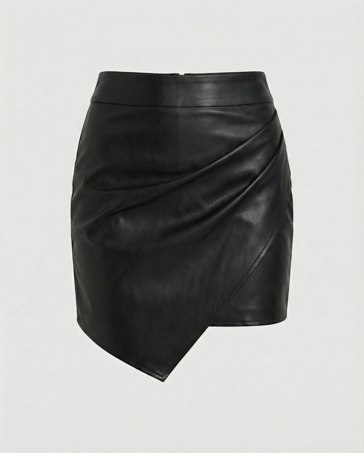 Women Faux Leather Wrap Skirt Mune Fashion