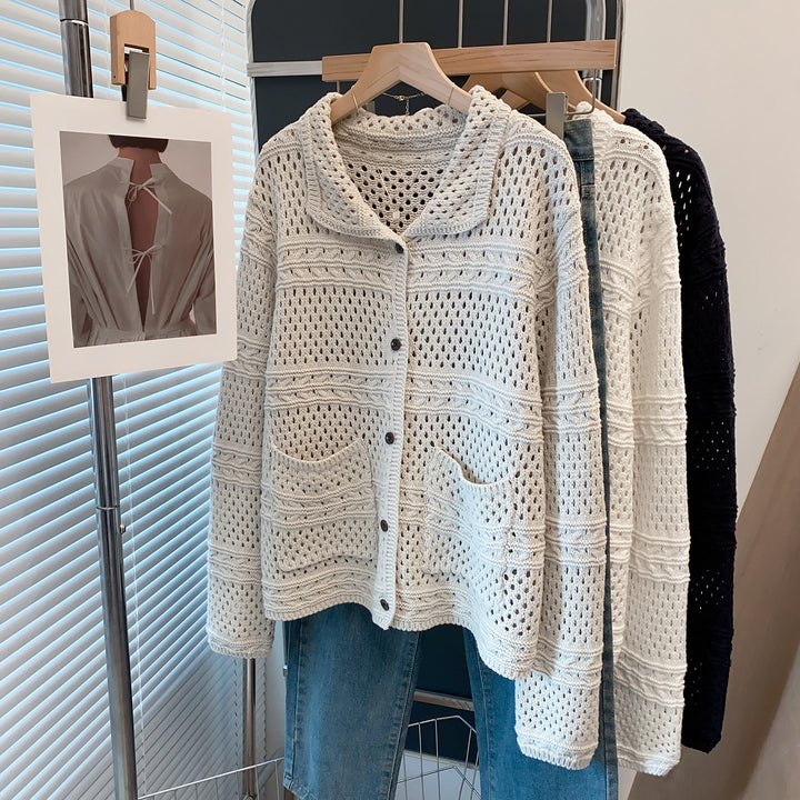 Women Casual Knit Cardigan in Lace Pattern Mune Fashion