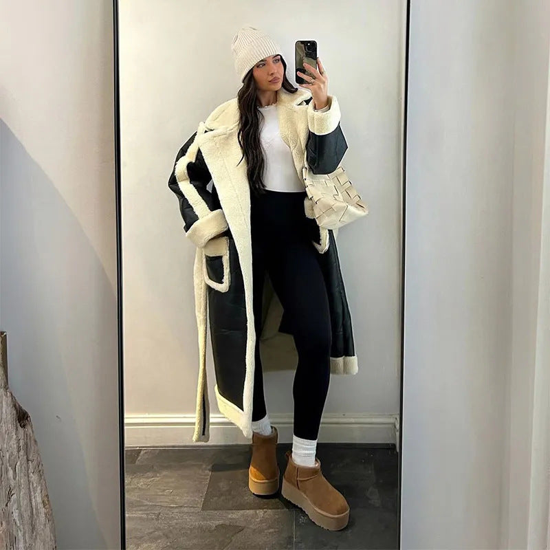 Ladies Fashionable Long Coat with Cozy Lining Mune