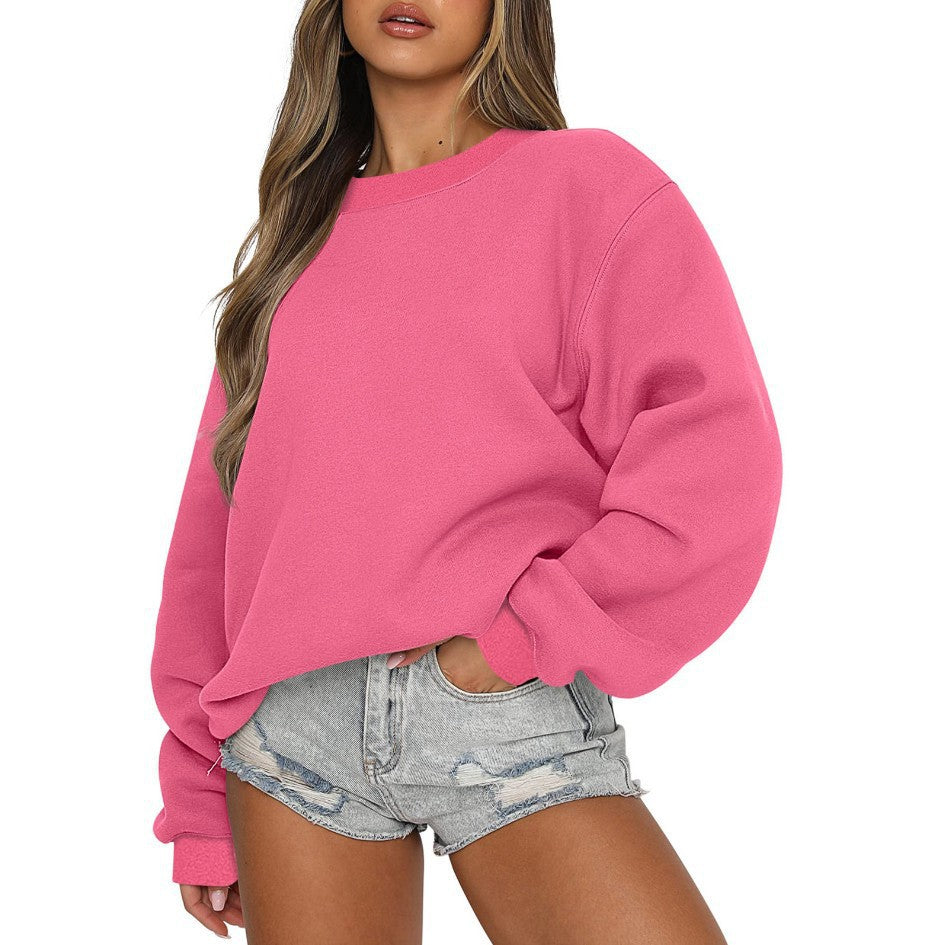 Women's oversized round neck sweatshirt made of cotton blend with dropped shoulders, brushed inside, and elastic cuffs Mune Fashion