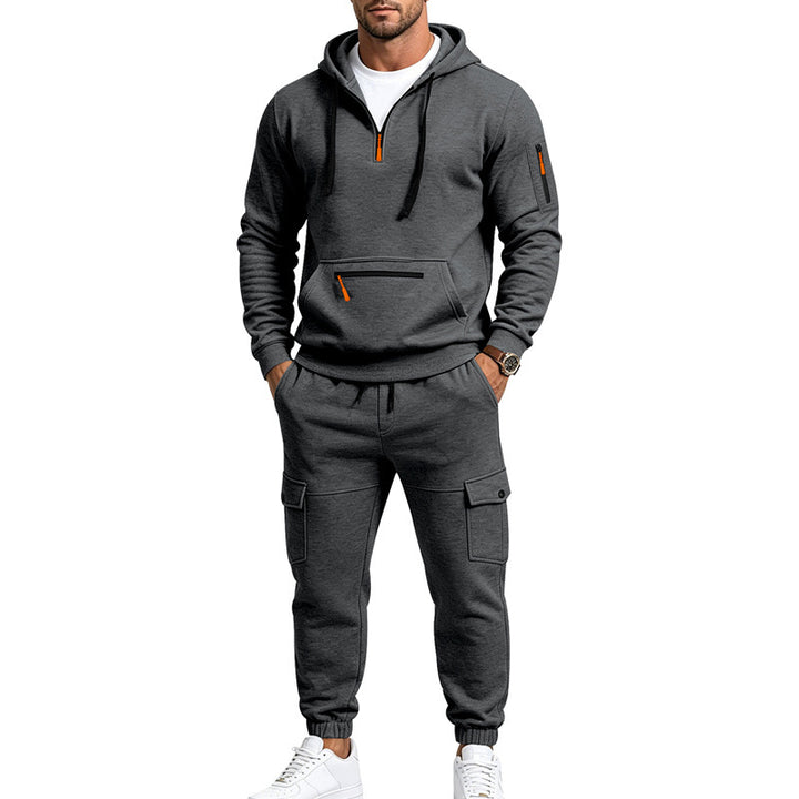 Men's Cargo Jogging Set with Hood, Half Zipper and Multi Pockets Mune Fashion