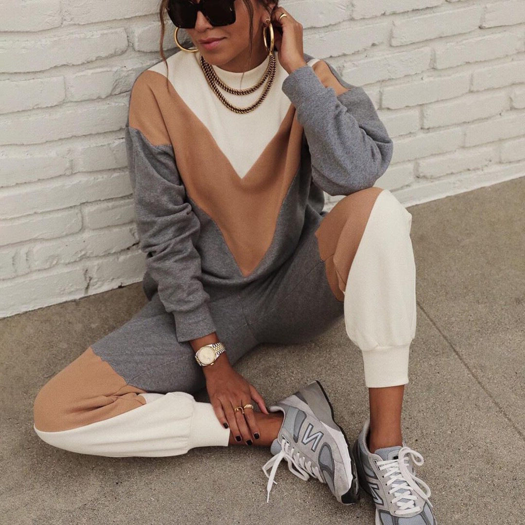 Women's Nan Sportives Colorblock Sweatset with Round Neck, Raglan Sleeves and Tailored Jogging Pants Mune Fashion