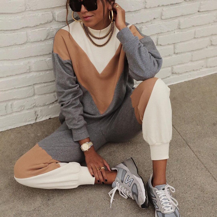 Women's Nan Sportives Colorblock Sweatset with Round Neck, Raglan Sleeves and Tailored Jogging Pants Mune Fashion