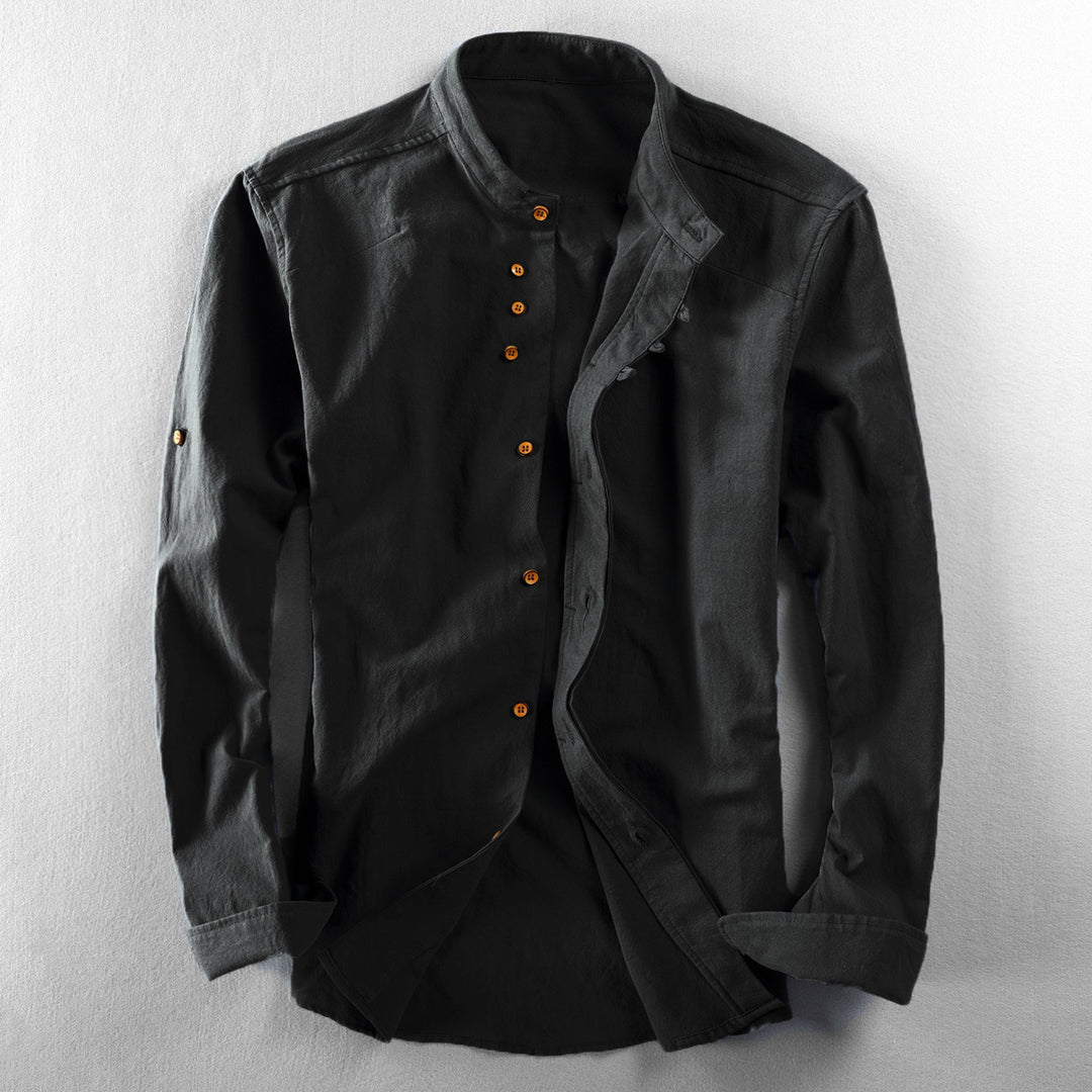 Men's casual stand-up collar shirt made of cotton blend with concealed button placket Mune Fashion