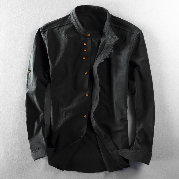 Men's casual stand-up collar shirt made of cotton blend with concealed button placket Mune Fashion