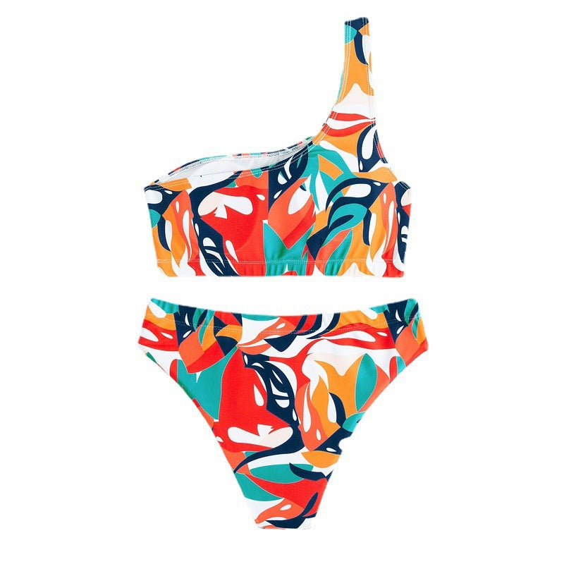 Women's One-Sided Swimsuit with Colorful Pattern Mune Fashion