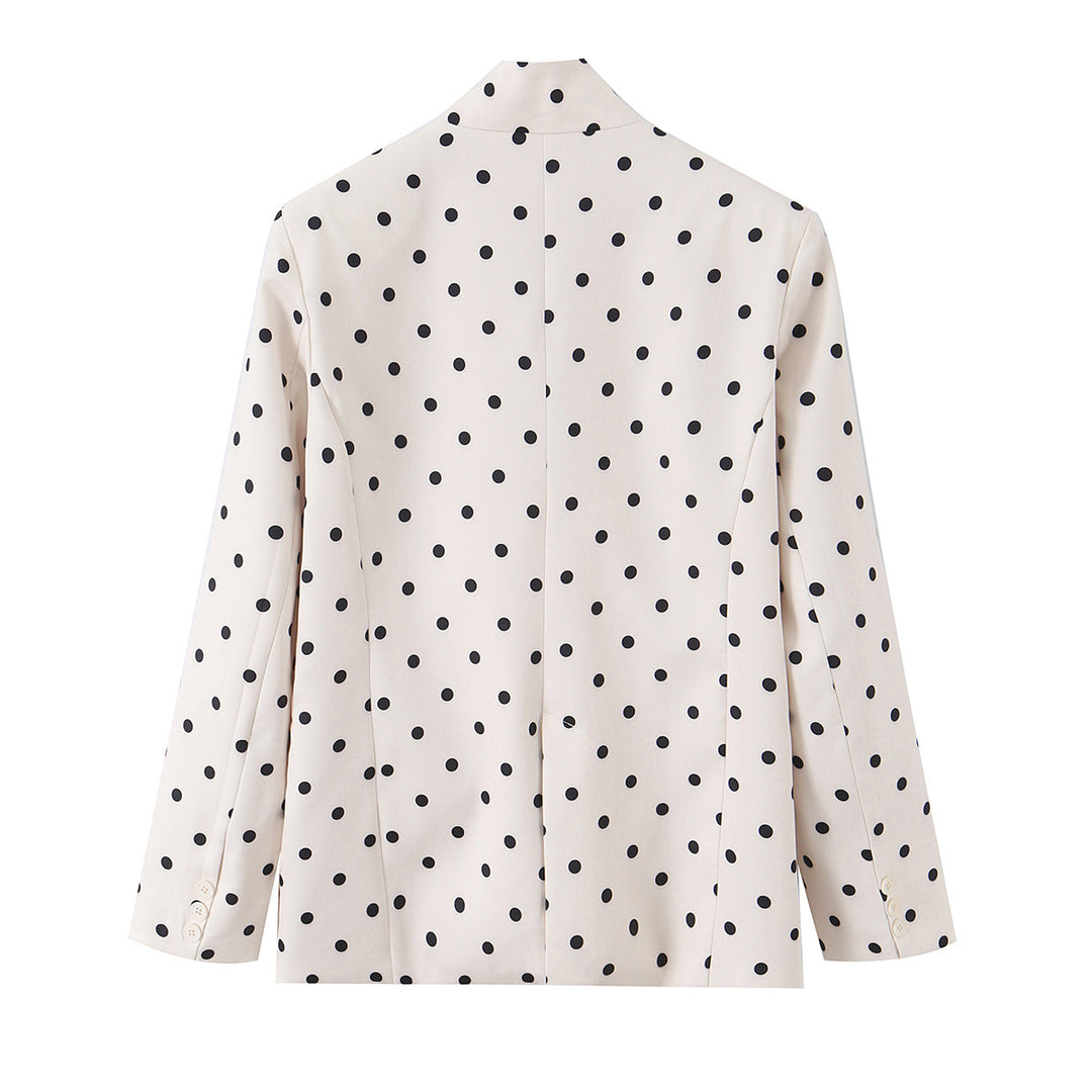 Women's Dotted Boxy Blazer with Stand Collar and Flap Pockets Mune Fashion