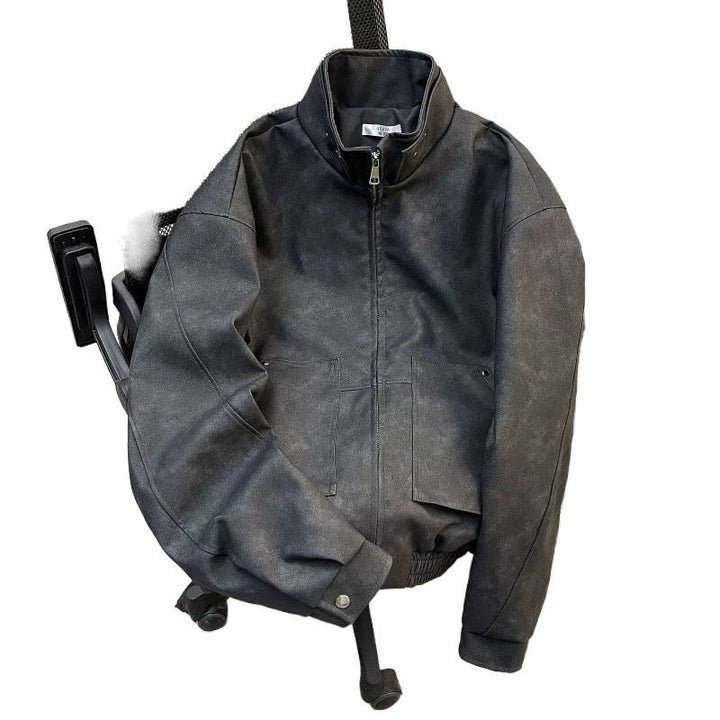 Men's Short Stand-Up Collar Jacket made of Faux Suede with Full Zip Mune Fashion