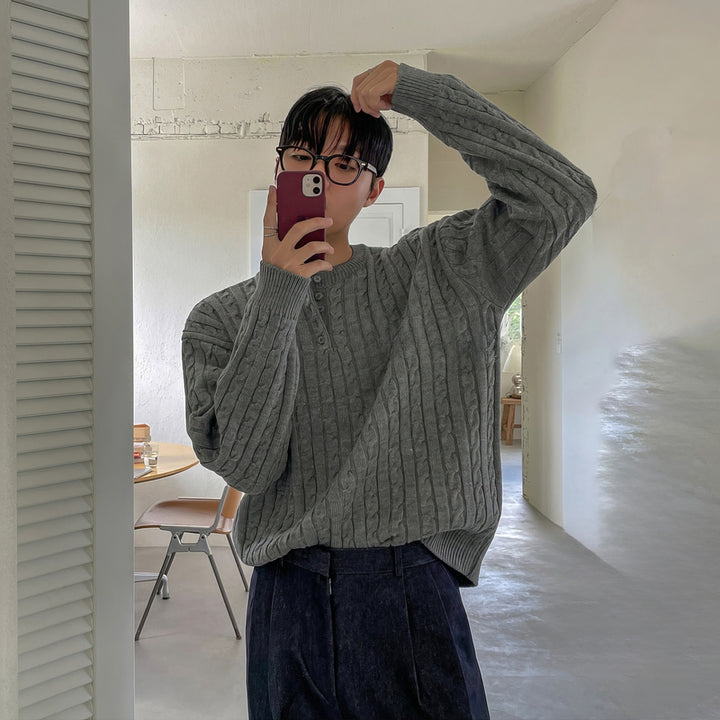 Men's chunky knit sweater with round neckline Mune Fashion