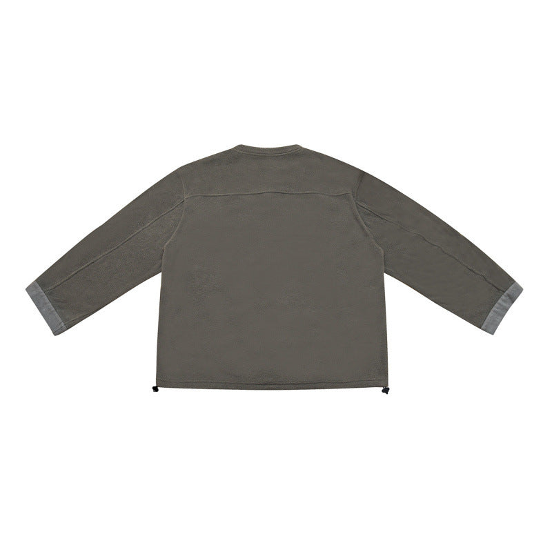 [Unisex] Oversize-Fleece-Henley-Pullover with half button placket, drawstring hem, and rolled sleeves Mune Fashion