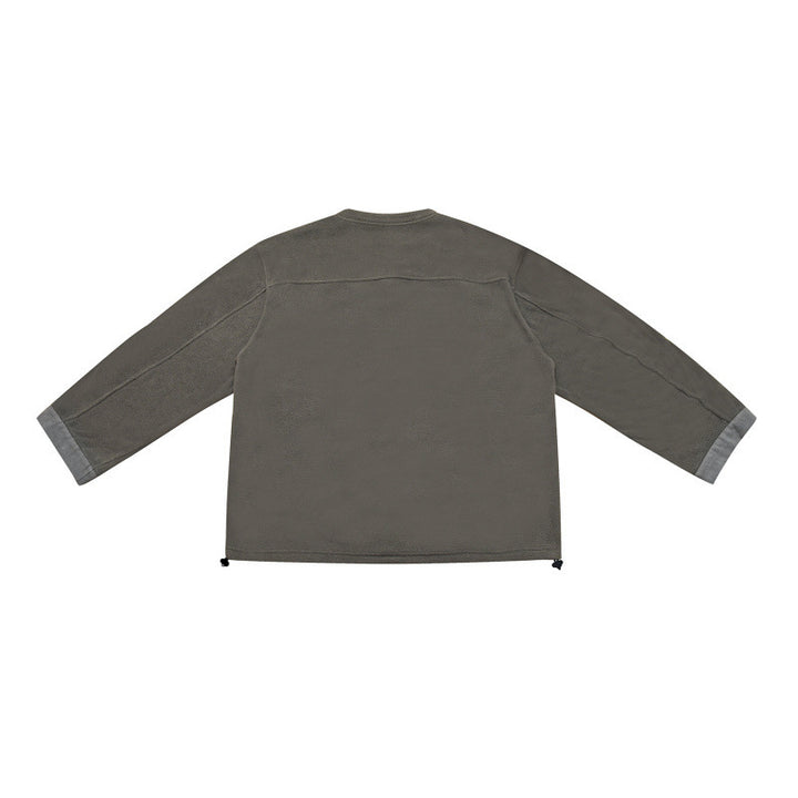 [Unisex] Oversize-Fleece-Henley-Pullover with half button placket, drawstring hem, and rolled sleeves Mune Fashion