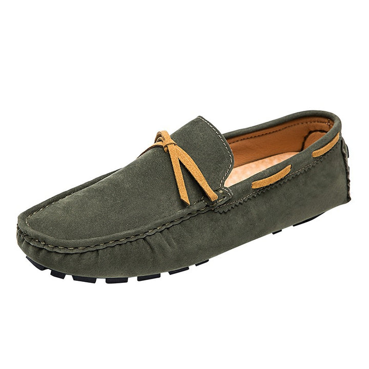 Men's suede moccasins with soft plush lining, decorative tassel, and textured rubber outsole Mune Fashion