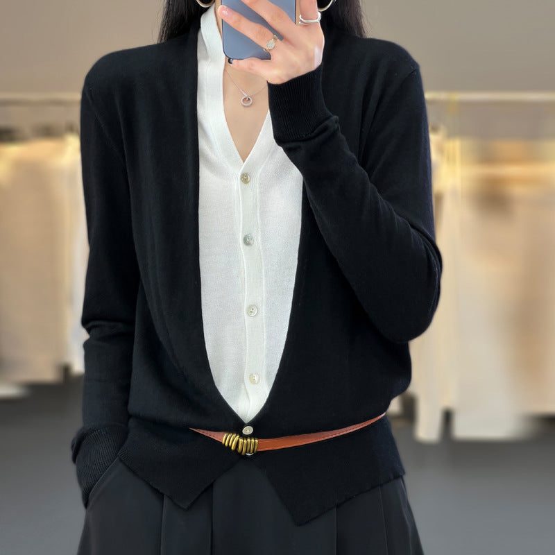 Women Lightweight Open Fine Knit Cardigan with Asymmetrical Pointed Hem and Tailored Silhouette Mune Fashion